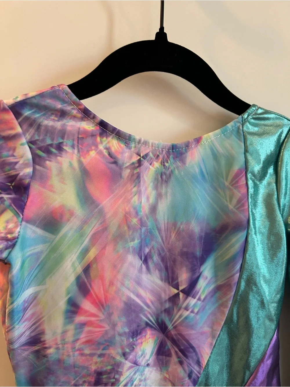 iEFiEL Shimmer Tie-Dye Metallic Girls' Gymnastics Dance Leotard - Teal & Purple